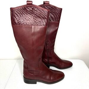 Cole Haan Hampshire Riding Boots Sz 10 Bloodhound Red Leather Woven shaft trim